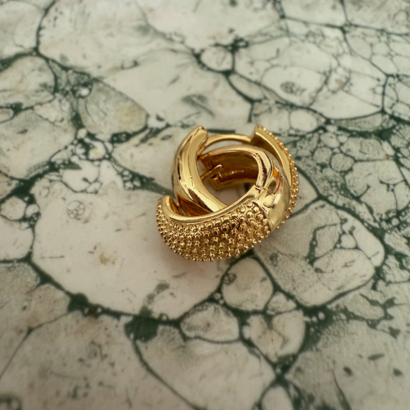 24K Gold Filled 14mm Textured Beaded Huggie Hoop Earrings
