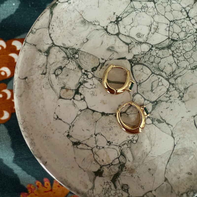 Gold Filled Emerald Green Oval Huggie Earrings