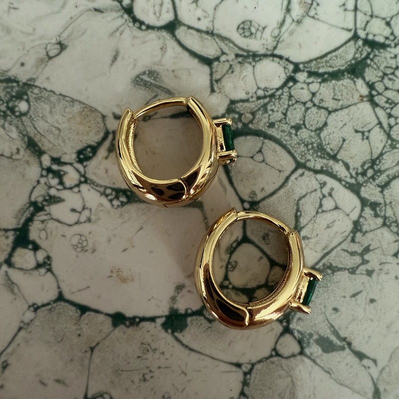 Gold Filled Emerald Green Oval Huggie Earrings