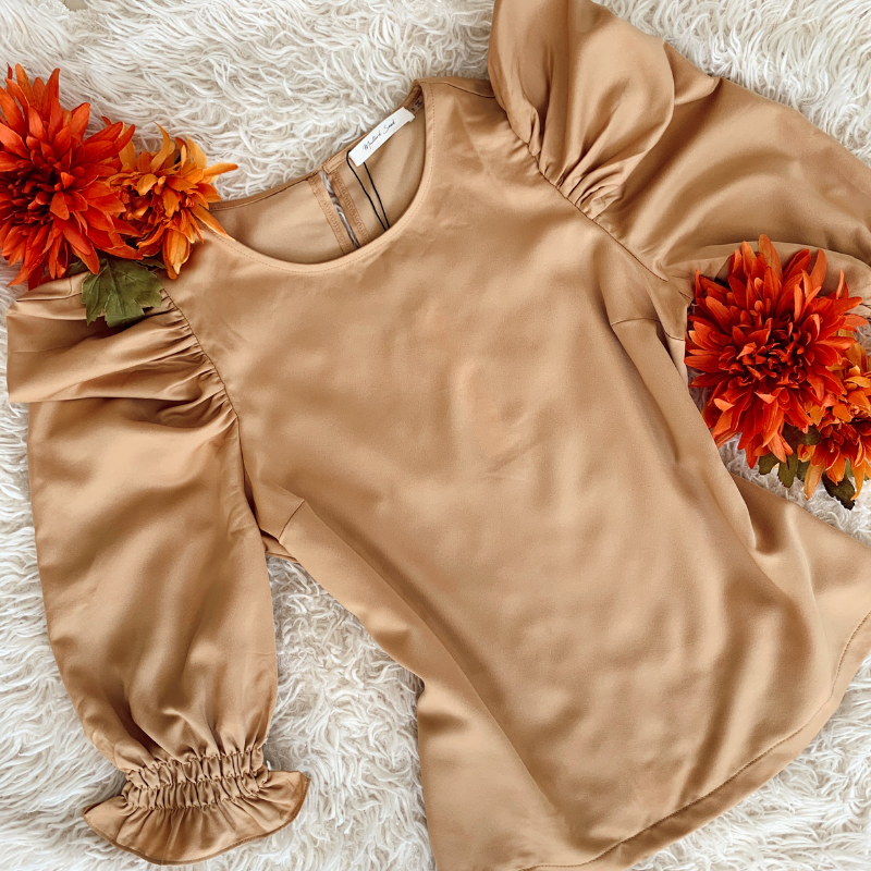 Tan Puff Sleeve Blouse