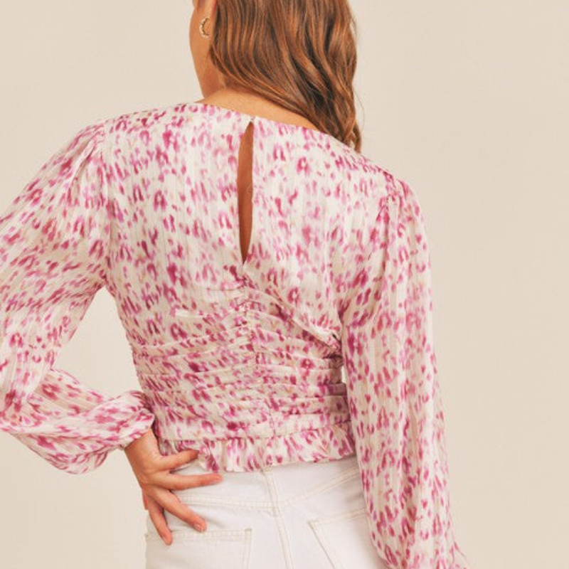 The Sweetheart Leopard Ruched Button Down Blouse