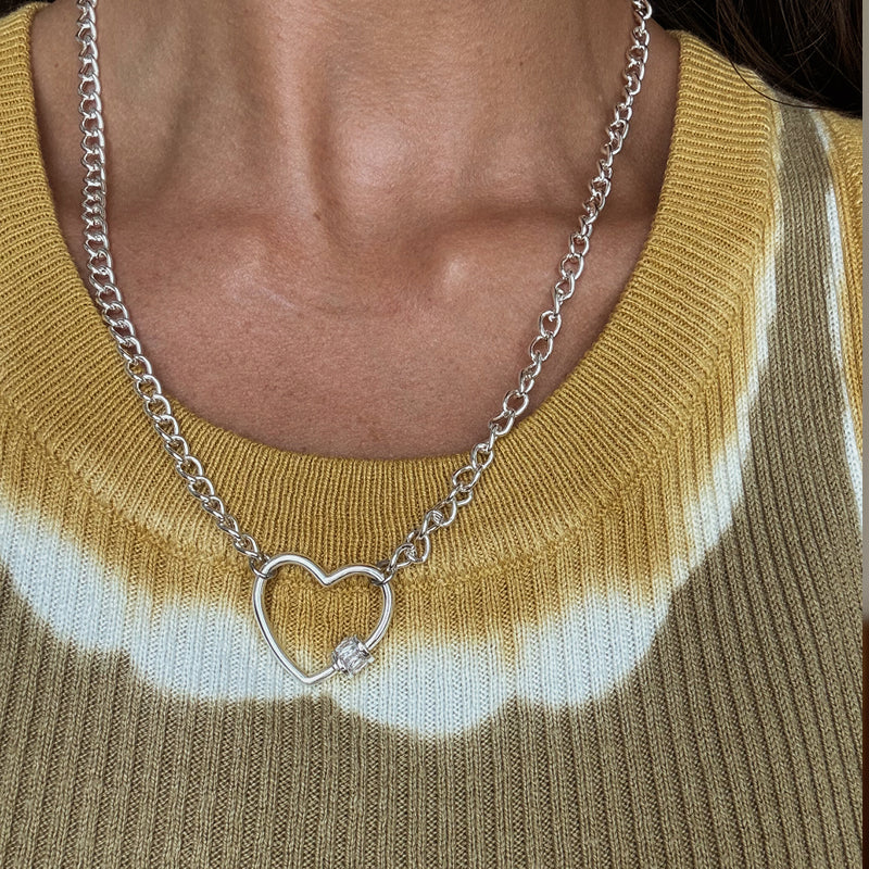 Silver Heart Carabiner Chain Necklace