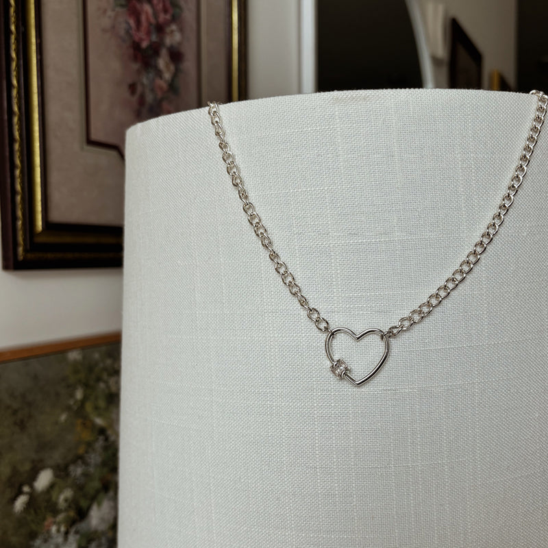 Silver Heart Carabiner Chain Necklace