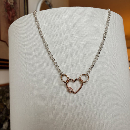 Double Circle Heart Carabiner Necklace