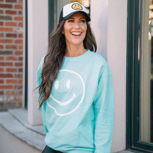 Aqua Happy Face Corded Sweatshirt