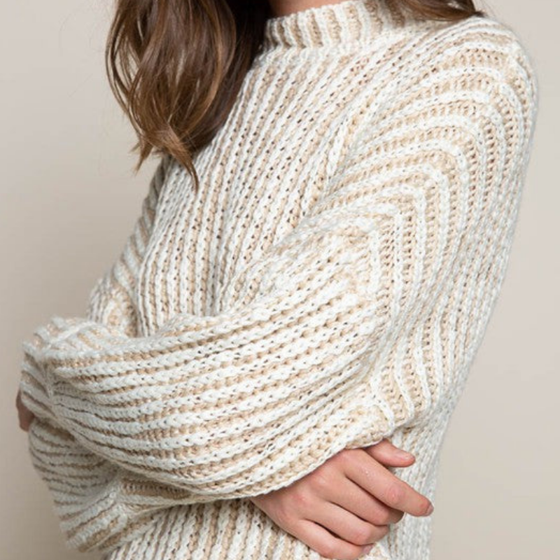 Beige N' Cream Two Tone Mock Neck Sweater