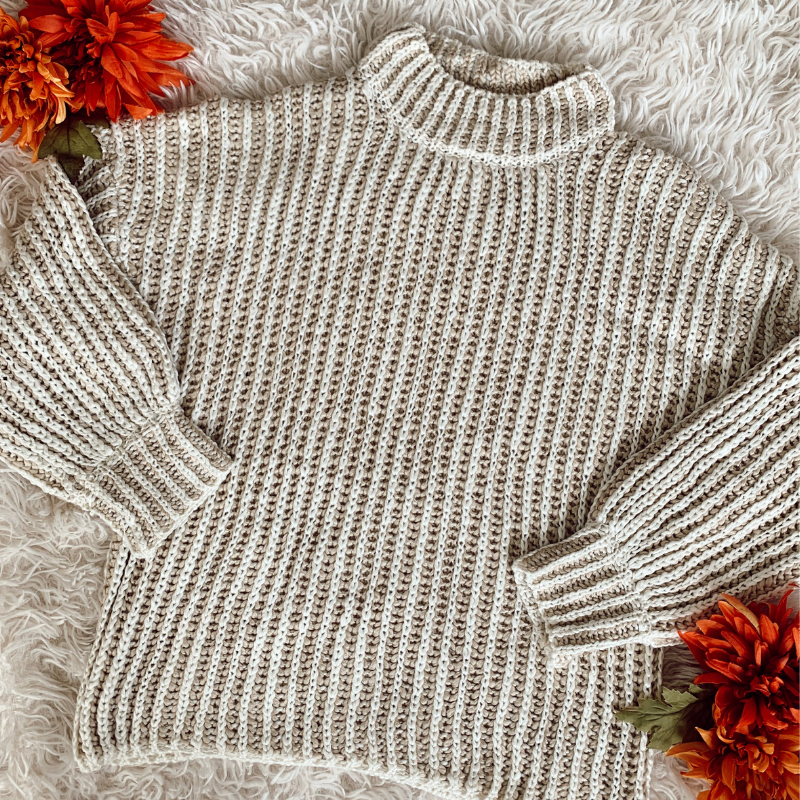 Beige N' Cream Two Tone Mock Neck Sweater