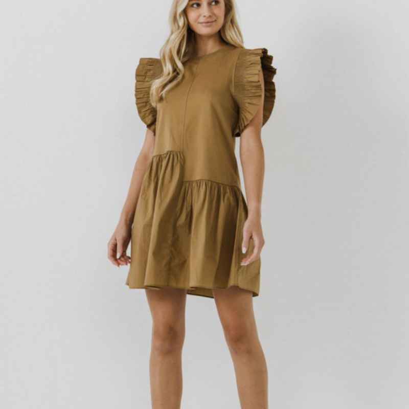 English Factory Brown Mixed Media Mini Dress