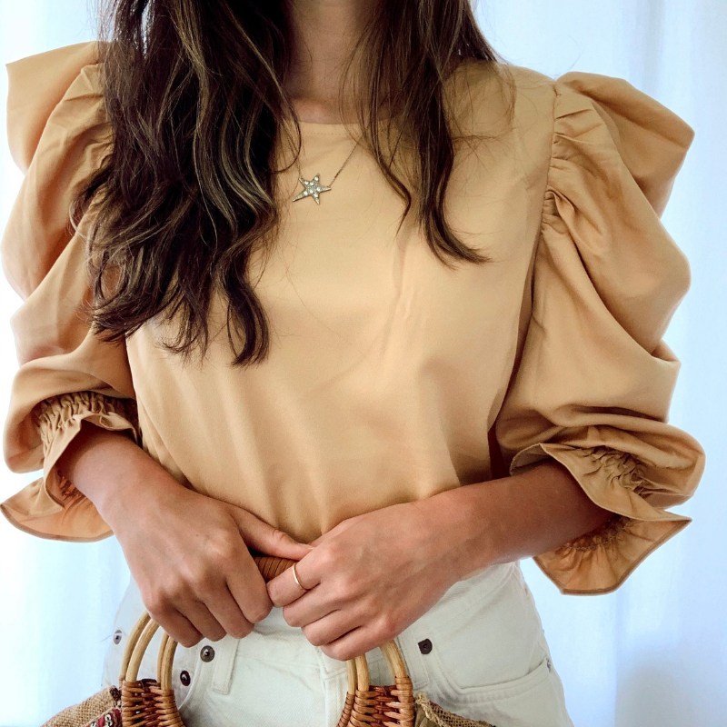 Tan Puff Sleeve Blouse