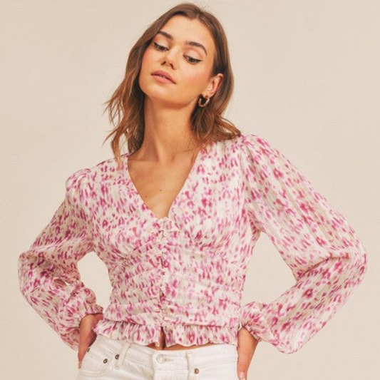 The Sweetheart Leopard Ruched Button Down Blouse