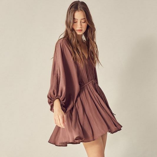 Truffle Open Back Wide Sleeve Swing Dress